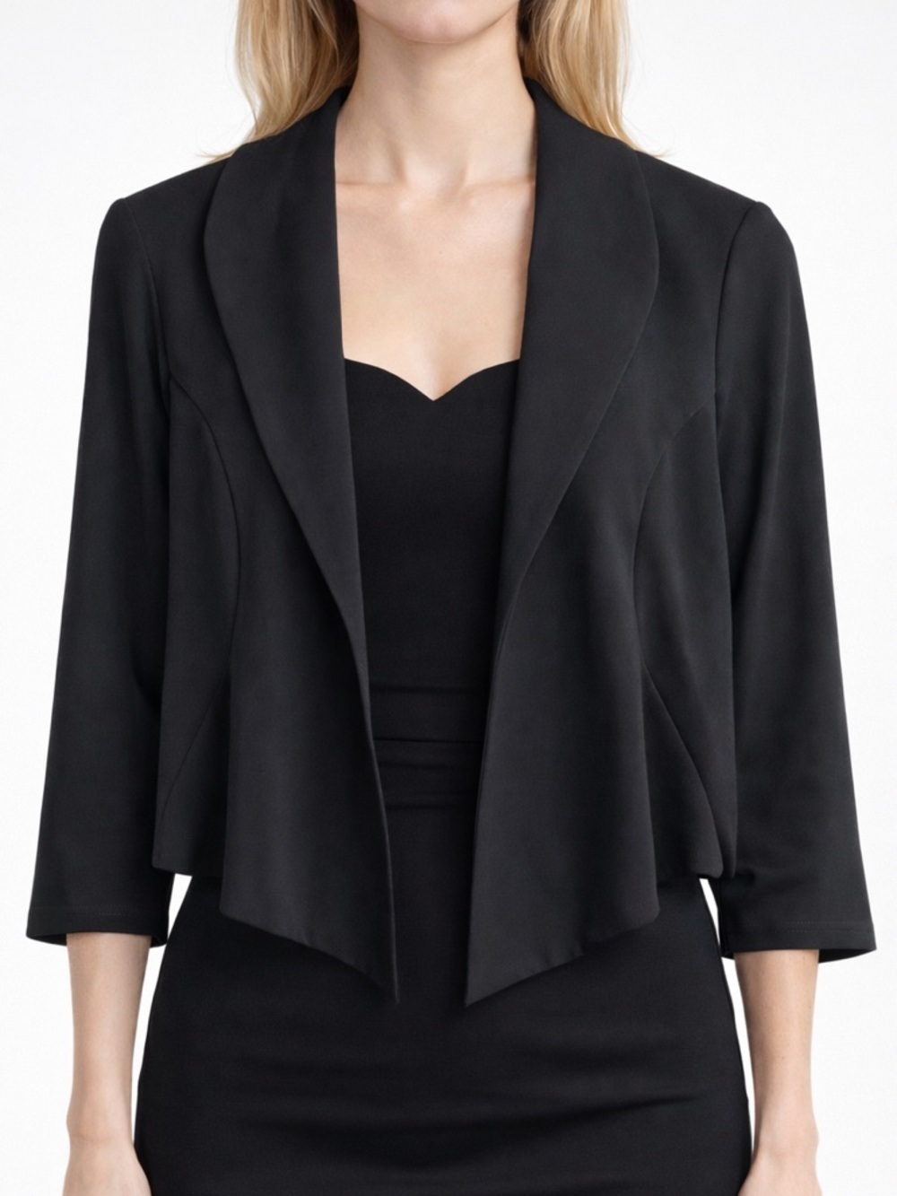 Joseph Ribkoff Cropped Black Bolero Jacket Open Front Shawl Collar Size 8